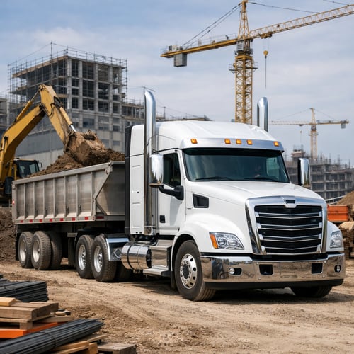 FleetX TMS dispatching construction transport and heavy equipment haulage on an active building site.