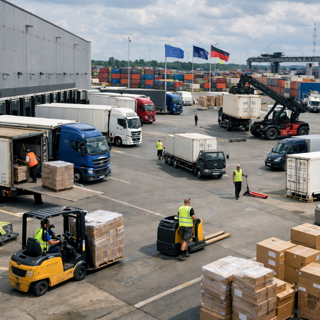 a hyper realisitic photo of a distribution center  terminal operations in europe