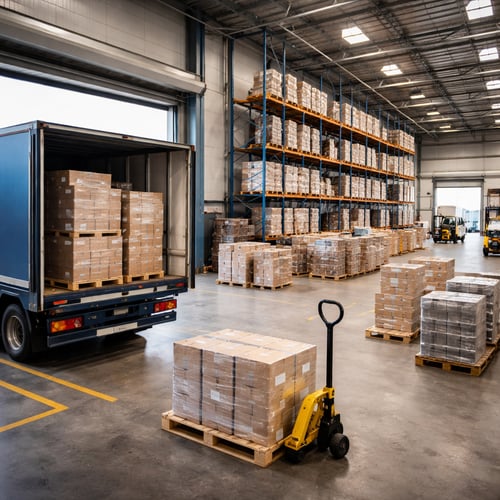 FleetX TMS optimising distribution and courier operations across a busy logistics warehouse.