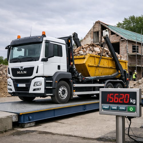 FleetX waste management TMS tracking container collection and weight registration for recycling operations.