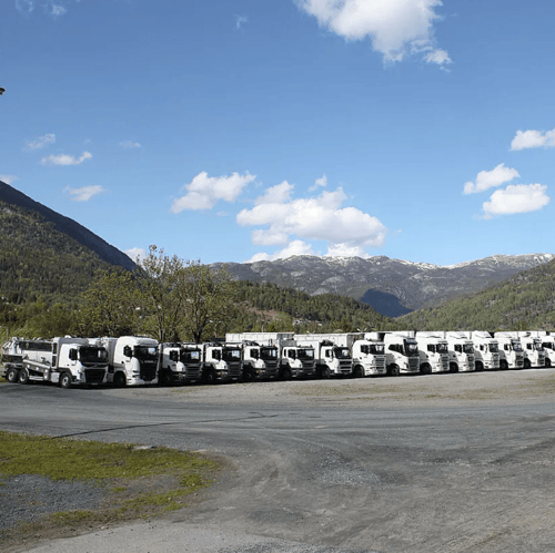 FleetX TMS managing a large general haulage fleet of trucks ready for dispatch.